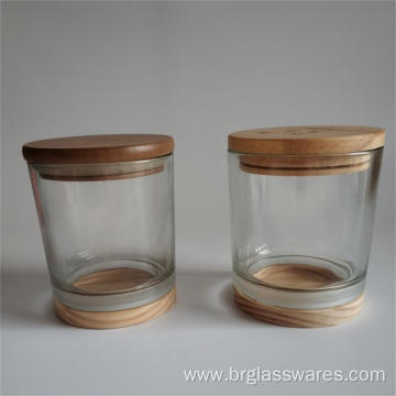 wooden top and wooden bottom glass candle jar